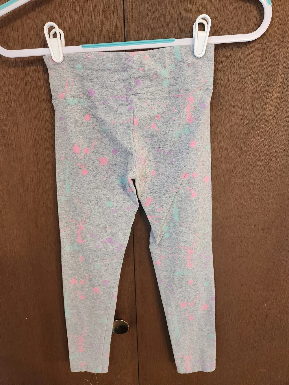 Justice Gray Leggings with Pink & Mint Paint-Splash